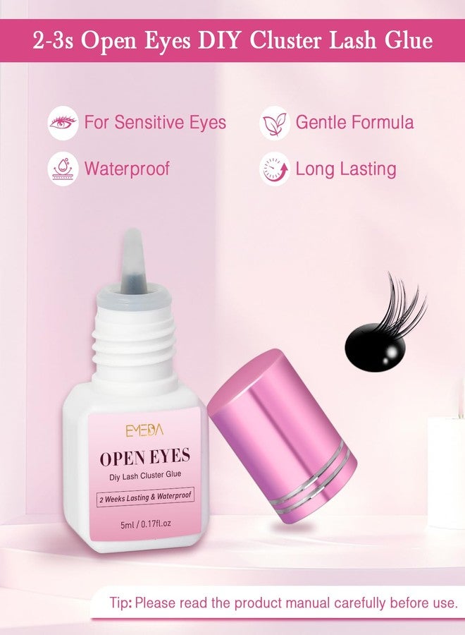 EMEDA Sensitive Lash Cluster Glue Kit, Open Eyes DIY Cluster Lash Glue 3S Strong Hold Eyelash Adhesive for Individual Eyelashes, 2 Week Long Lasting Waterproof for Beginner Friendly - Image 4